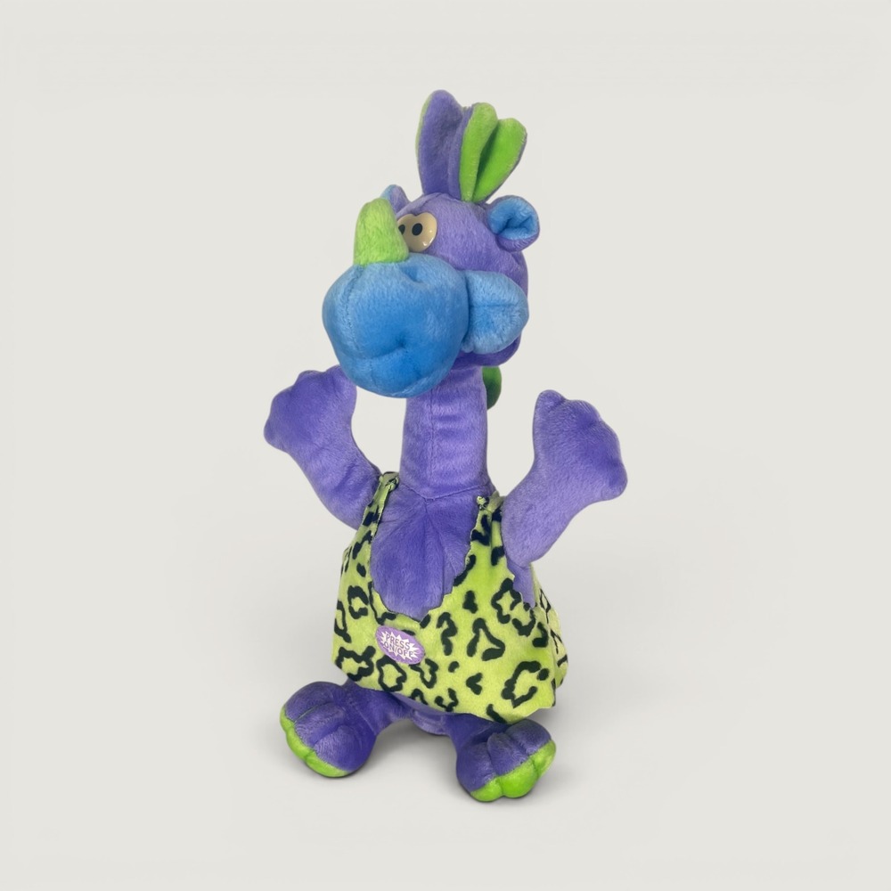 Dan Dee Purple Dinosaur Plush Neon Green Leopard Print Tank Top Interactive Toy